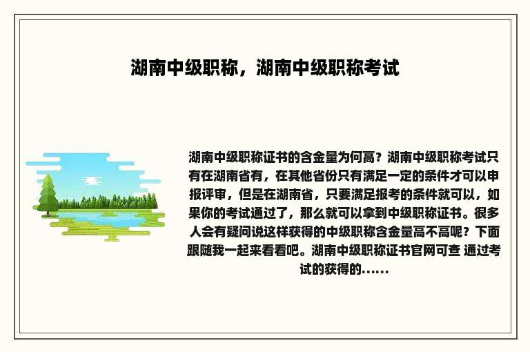 湖南中级职称，湖南中级职称考试