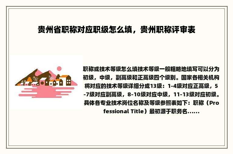 贵州省职称对应职级怎么填，贵州职称评审表