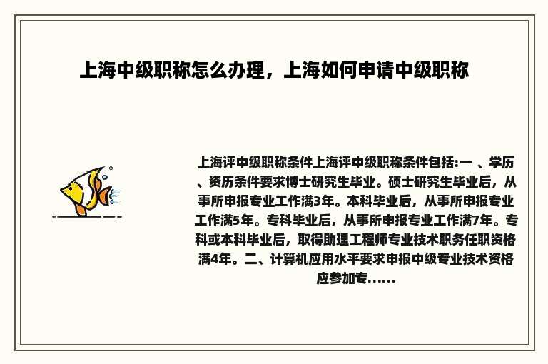 上海中级职称怎么办理，上海如何申请中级职称