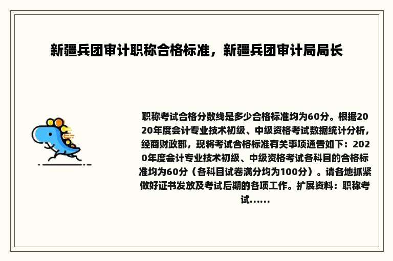 新疆兵团审计职称合格标准，新疆兵团审计局局长