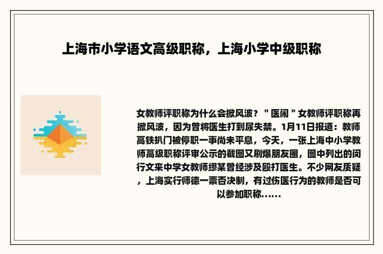 上海市小学语文高级职称，上海小学中级职称