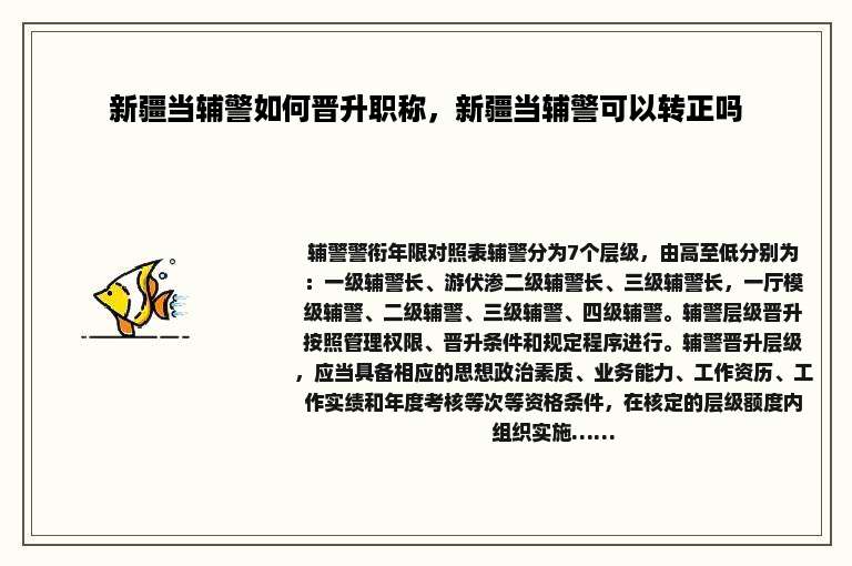 新疆当辅警如何晋升职称，新疆当辅警可以转正吗