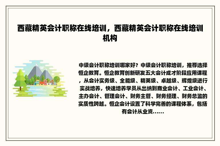 西藏精英会计职称在线培训，西藏精英会计职称在线培训机构