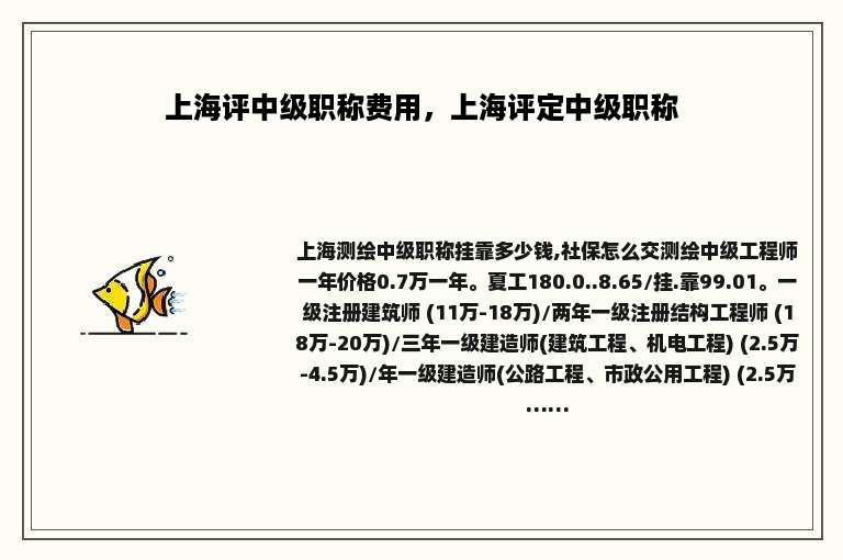 上海评中级职称费用，上海评定中级职称