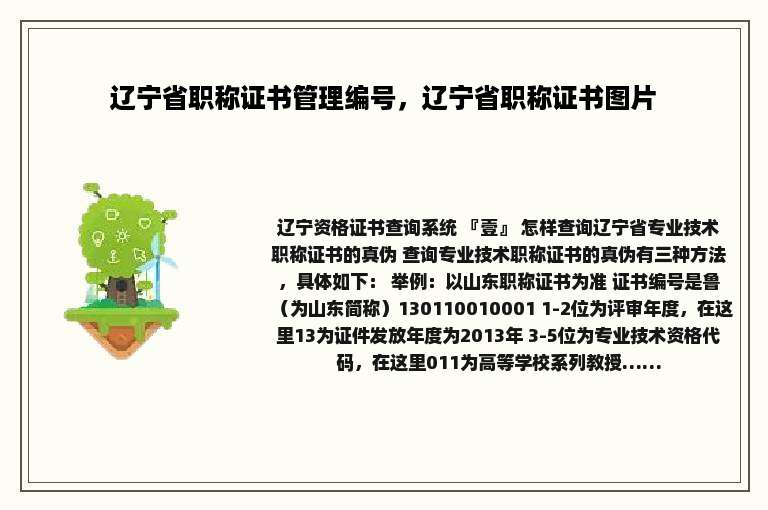 辽宁省职称证书管理编号，辽宁省职称证书图片