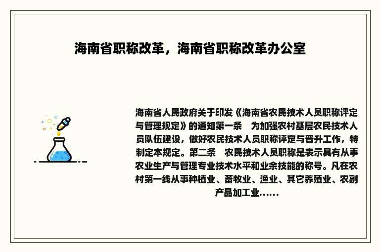 海南省职称改革，海南省职称改革办公室