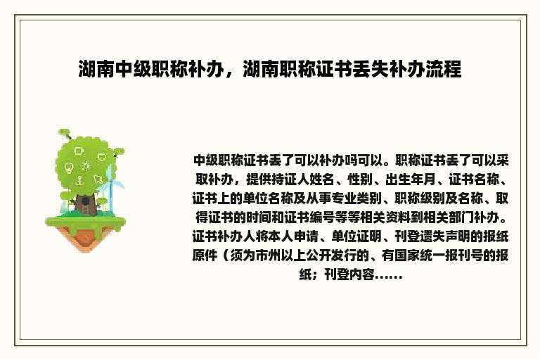 湖南中级职称补办，湖南职称证书丢失补办流程