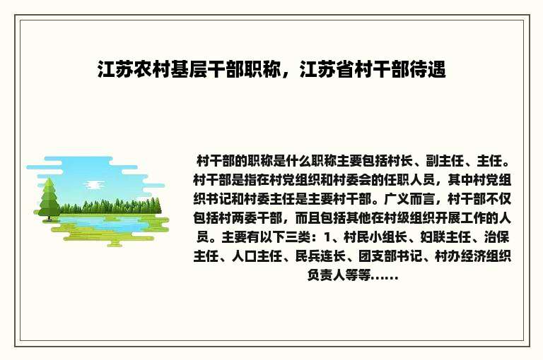 江苏农村基层干部职称，江苏省村干部待遇
