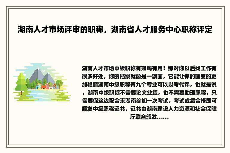 湖南人才市场评审的职称，湖南省人才服务中心职称评定