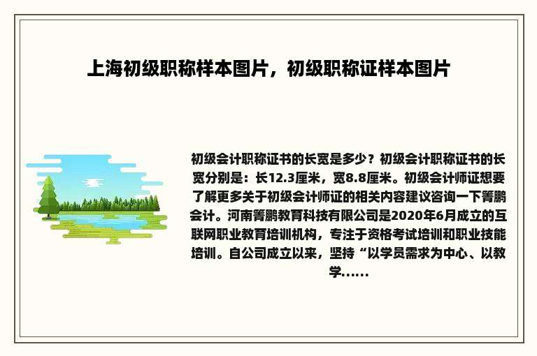 上海初级职称样本图片，初级职称证样本图片
