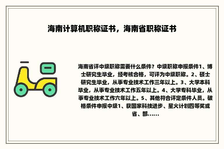 海南计算机职称证书，海南省职称证书