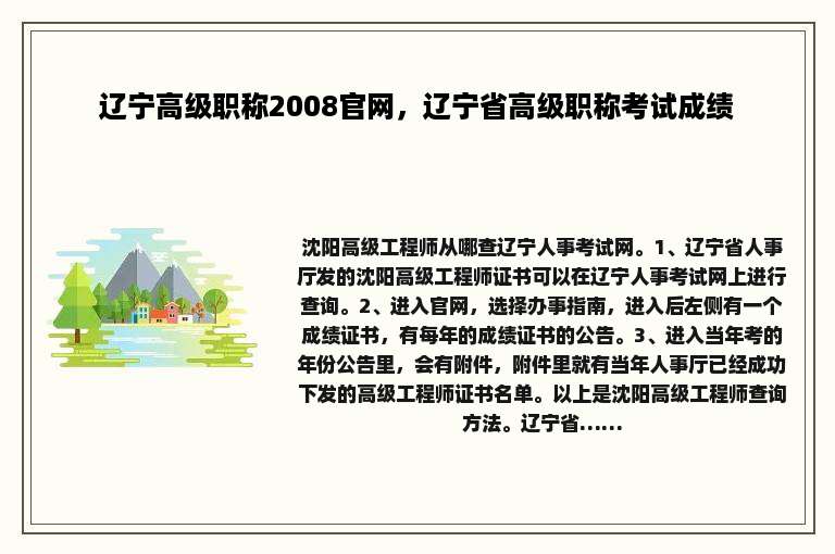 辽宁高级职称2008官网，辽宁省高级职称考试成绩