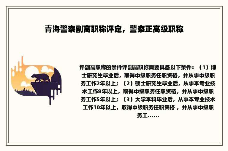 青海警察副高职称评定，警察正高级职称