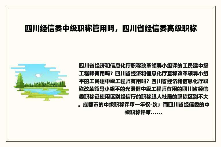 四川经信委中级职称管用吗，四川省经信委高级职称