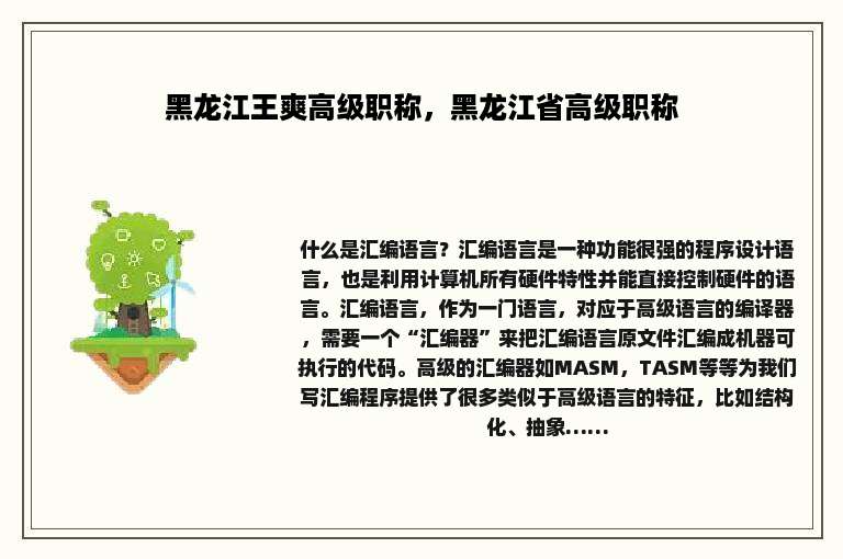 黑龙江王爽高级职称，黑龙江省高级职称