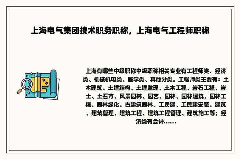 上海电气集团技术职务职称，上海电气工程师职称