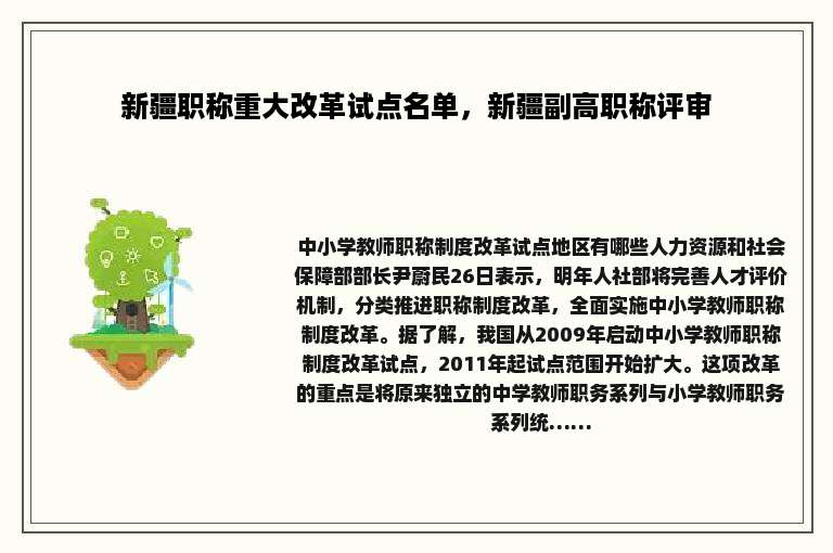 新疆职称重大改革试点名单，新疆副高职称评审
