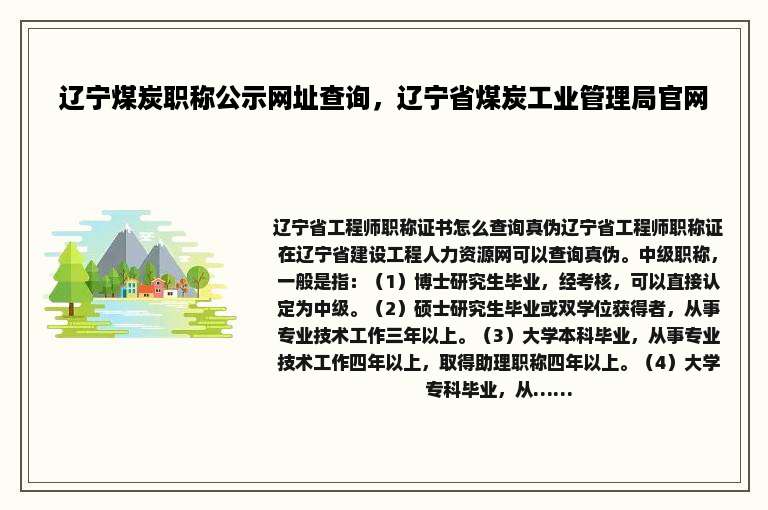 辽宁煤炭职称公示网址查询，辽宁省煤炭工业管理局官网