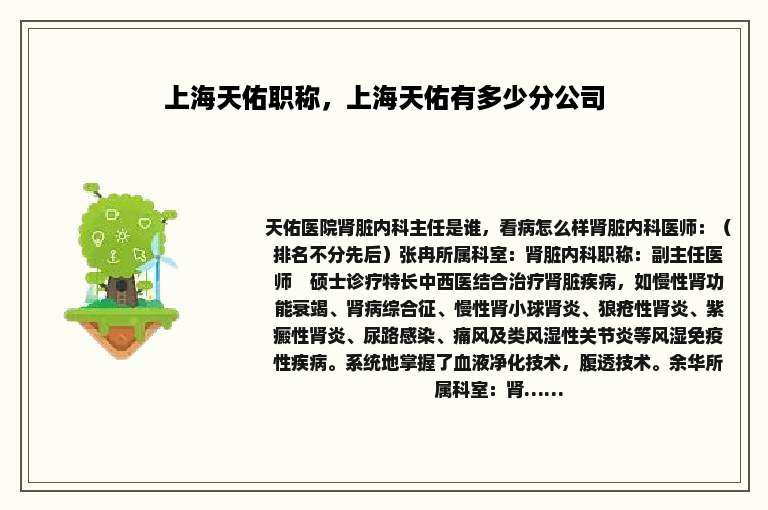 上海天佑职称，上海天佑有多少分公司