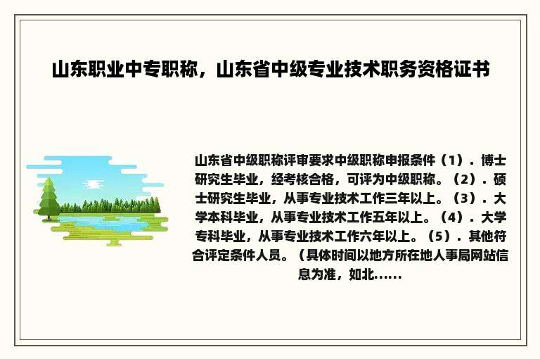 山东职业中专职称，山东省中级专业技术职务资格证书