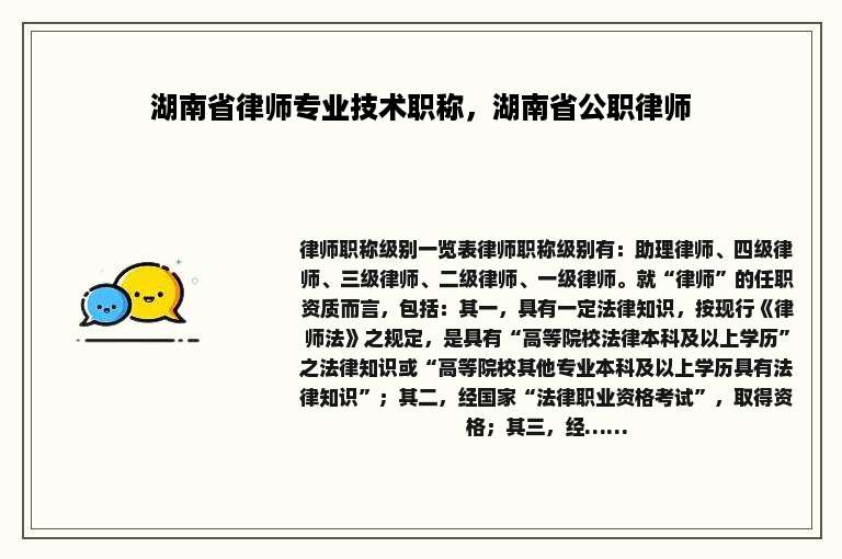 湖南省律师专业技术职称，湖南省公职律师