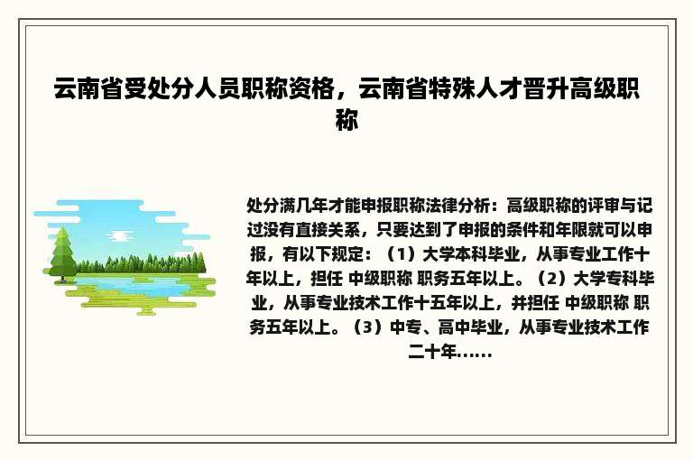 云南省受处分人员职称资格，云南省特殊人才晋升高级职称