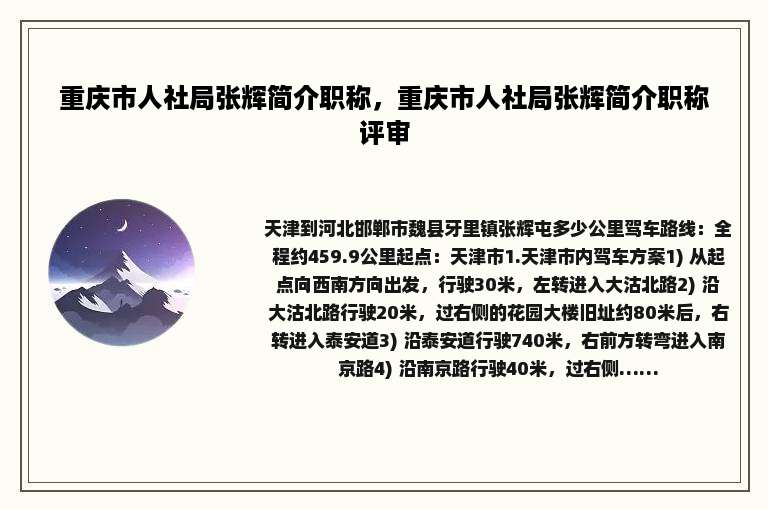 重庆市人社局张辉简介职称，重庆市人社局张辉简介职称评审