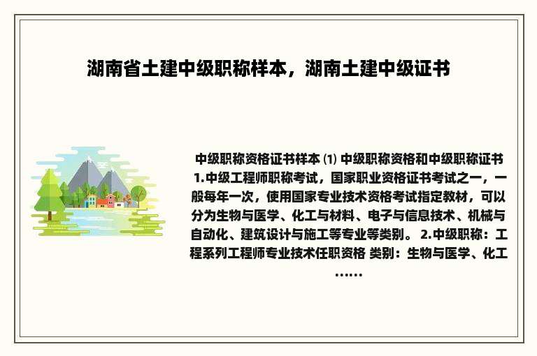 湖南省土建中级职称样本，湖南土建中级证书
