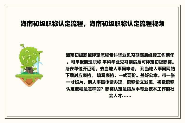 海南初级职称认定流程，海南初级职称认定流程视频