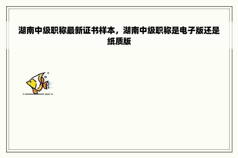 湖南中级职称最新证书样本，湖南中级职称是电子版还是纸质版