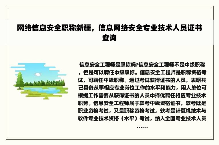 网络信息安全职称新疆，信息网络安全专业技术人员证书查询