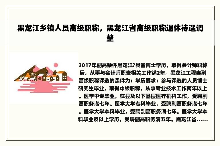 黑龙江乡镇人员高级职称，黑龙江省高级职称退休待遇调整