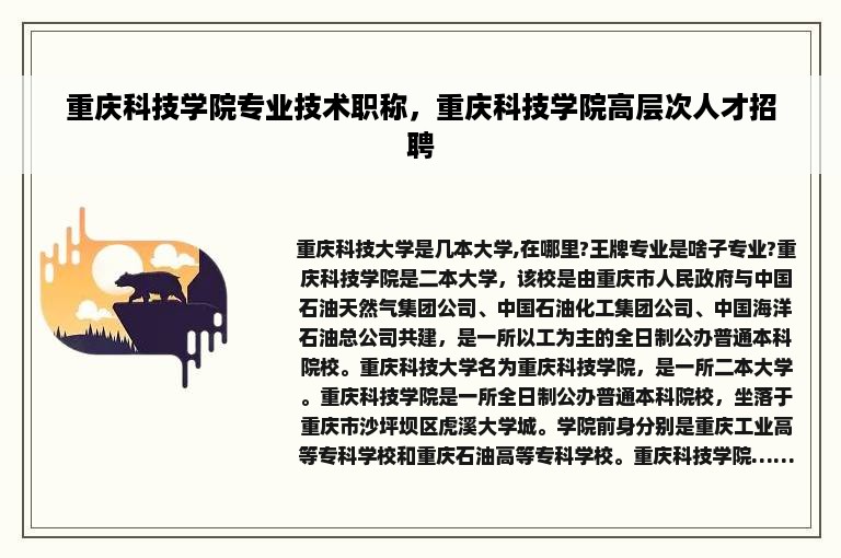 重庆科技学院专业技术职称，重庆科技学院高层次人才招聘