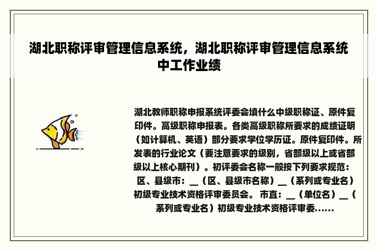 湖北职称评审管理信息系统，湖北职称评审管理信息系统中工作业绩