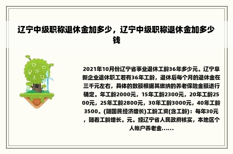 辽宁中级职称退休金加多少，辽宁中级职称退休金加多少钱