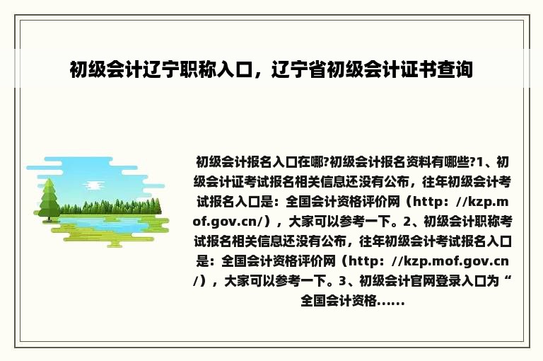 初级会计辽宁职称入口，辽宁省初级会计证书查询