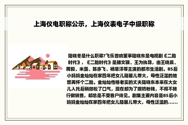 上海仪电职称公示，上海仪表电子中级职称