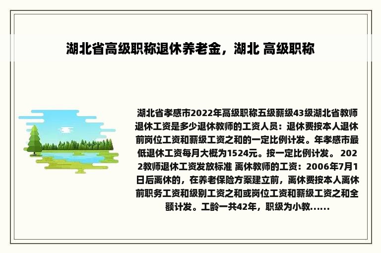 湖北省高级职称退休养老金，湖北 高级职称