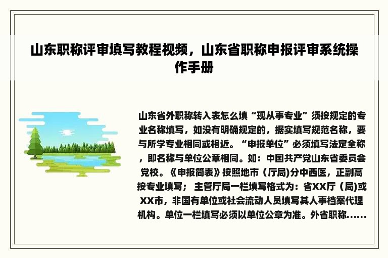 山东职称评审填写教程视频，山东省职称申报评审系统操作手册