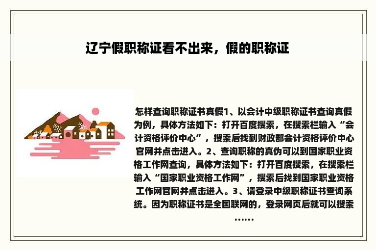 辽宁假职称证看不出来，假的职称证