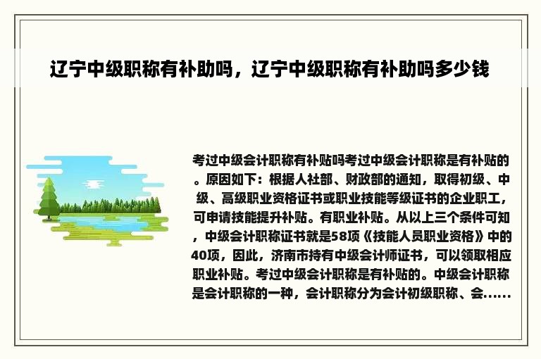 辽宁中级职称有补助吗，辽宁中级职称有补助吗多少钱
