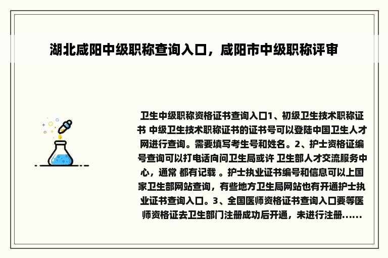 湖北咸阳中级职称查询入口，咸阳市中级职称评审