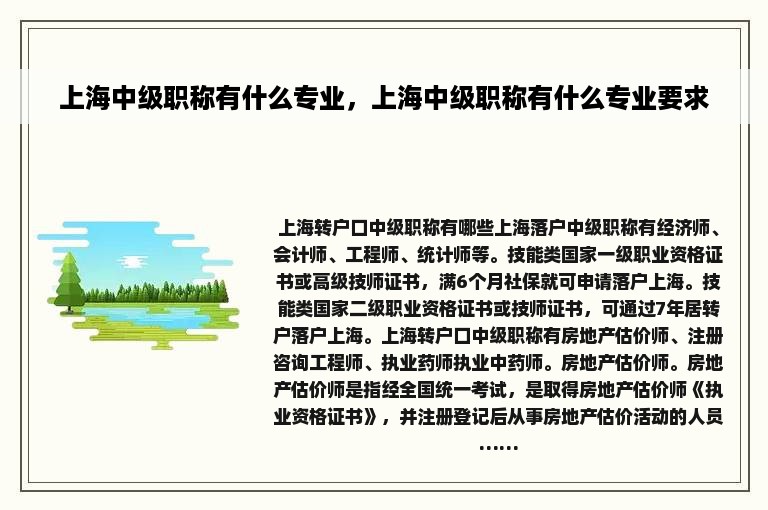 上海中级职称有什么专业，上海中级职称有什么专业要求