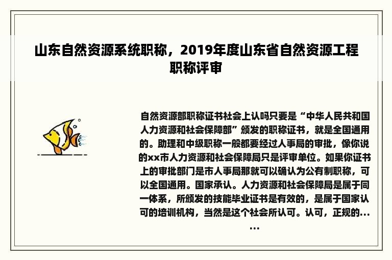 山东自然资源系统职称，2019年度山东省自然资源工程职称评审
