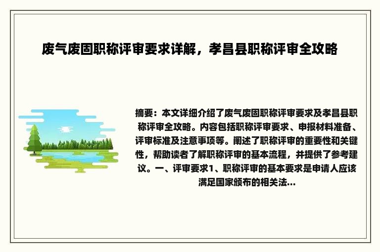 废气废固职称评审要求详解，孝昌县职称评审全攻略