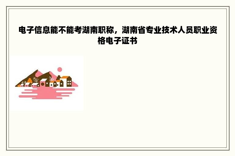 电子信息能不能考湖南职称，湖南省专业技术人员职业资格电子证书