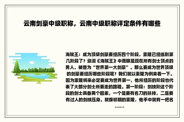 云南剑豪中级职称，云南中级职称评定条件有哪些