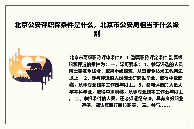 北京公安评职称条件是什么，北京市公安局相当于什么级别