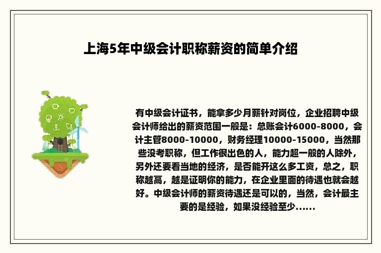 上海5年中级会计职称薪资的简单介绍