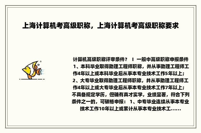 上海计算机考高级职称，上海计算机考高级职称要求